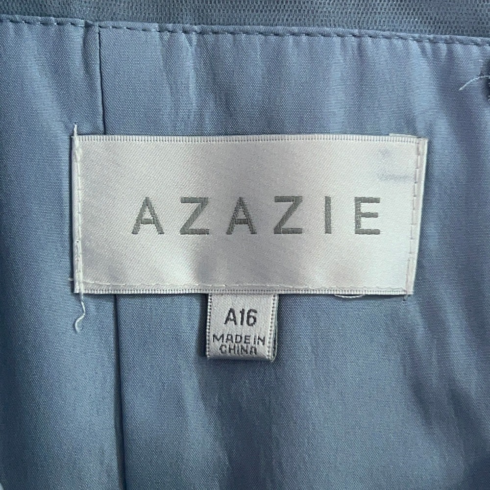 Azazie Womens 16 Dusty Blue Barrymore Lace Sleeve Chiffon Maxi Dress NWT - Picture 6 of 12